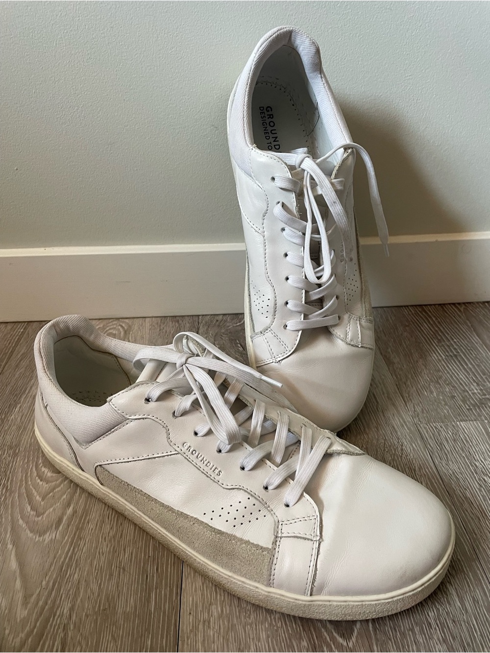 Groundies Barefoot Men’s Shoes White Court Lace Up Sneaker Leather Suede Size 13
